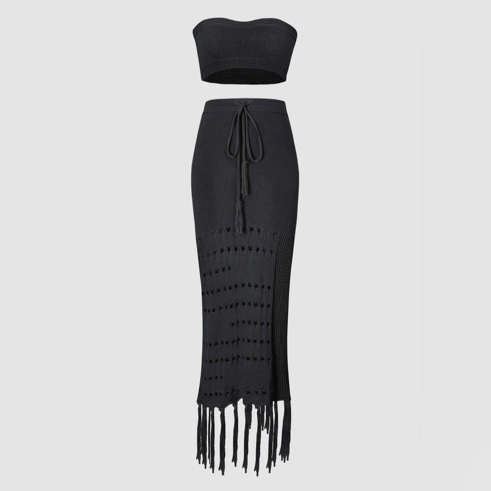 Black Crochet Skirt Set